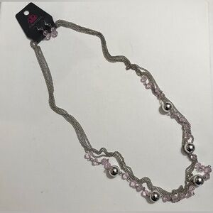 Paparazzi Pink Beads and Silver Tone Earrings and Necklace Jewelry Set 30 inches